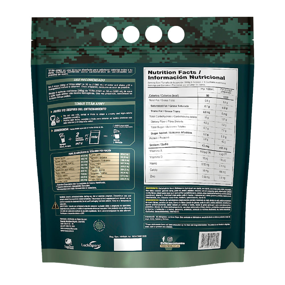TITAN ARMY 12 LB - PROTEINA HIPERCALORICA
