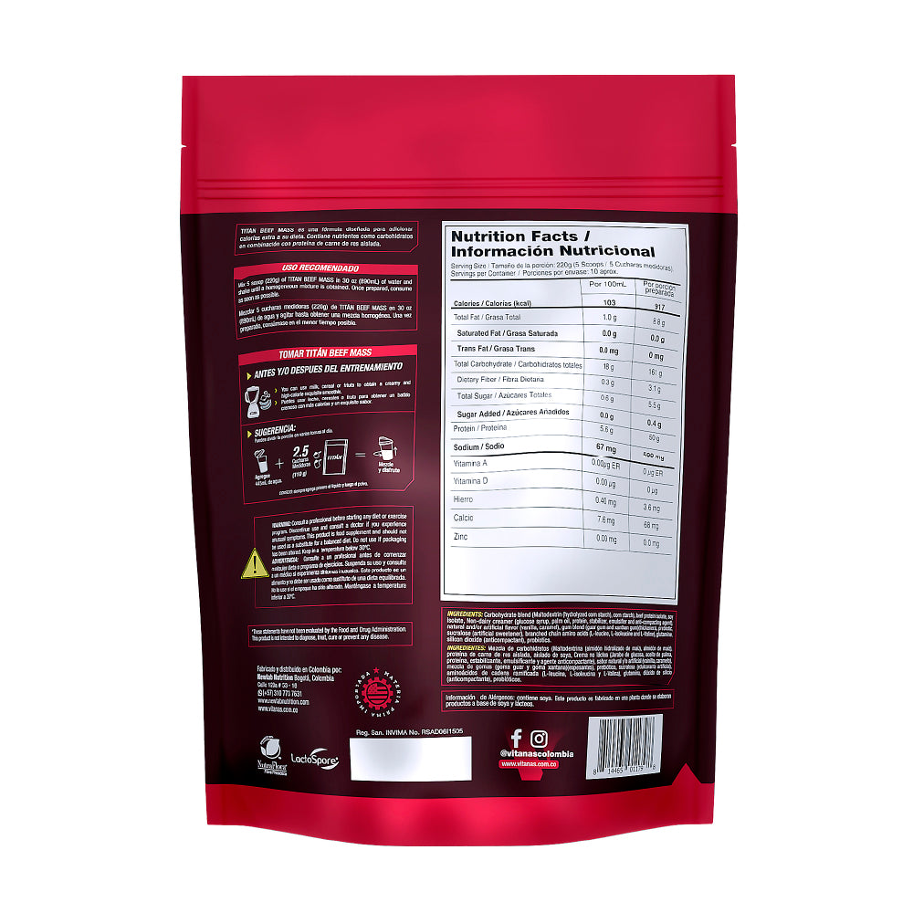 TITAN BEEF MASS 5 LB - PROTEINA HIPERCALORICA DE CARNE