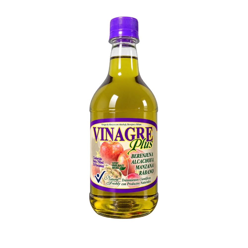 VINAGRE PLUS - 750ML - VINAGRE DE MANZANA CON BERENJENA, ALCACHOFA Y RABANO