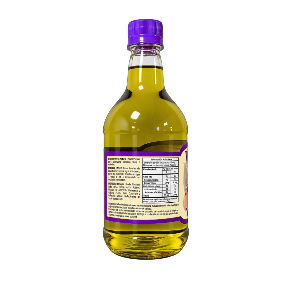 VINAGRE PLUS - 750ML - VINAGRE DE MANZANA CON BERENJENA, ALCACHOFA Y RABANO