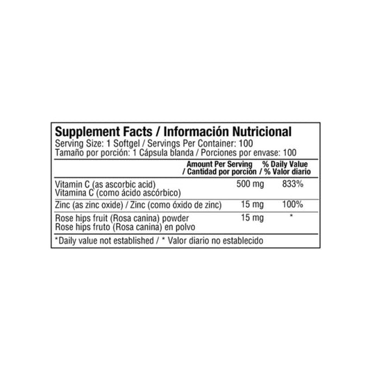 VITAMINA C 500 MG CON ROSE HIPS Y ZINC