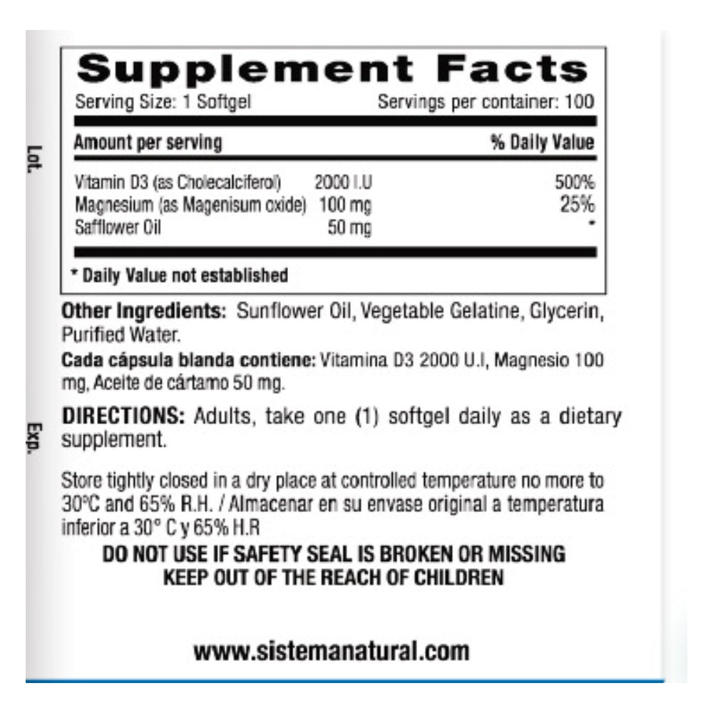 VITAMINA D3 2000 IU + MAGNESIUM - 100 SOFTGELS