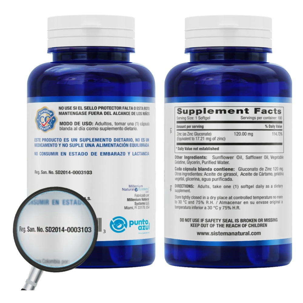 ZINC GLUCONATE 120 MG - 100 CÁPSULAS