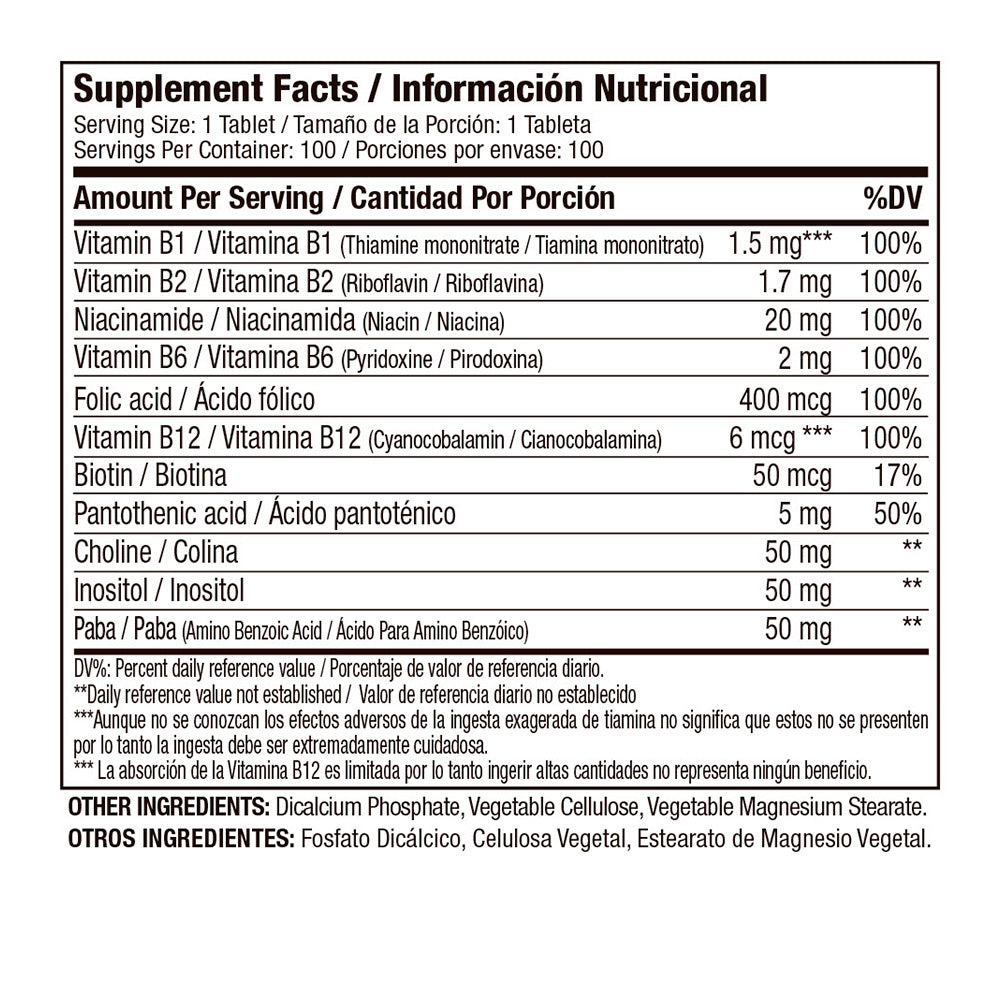 complejo b tabla nutricional 