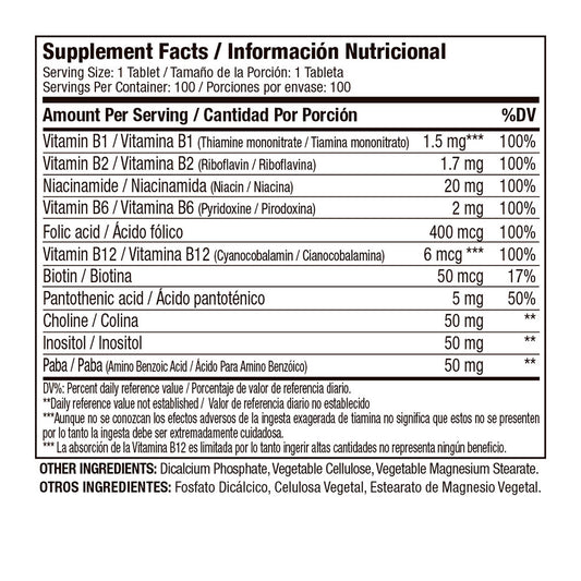 complejo b tabla nutricional 